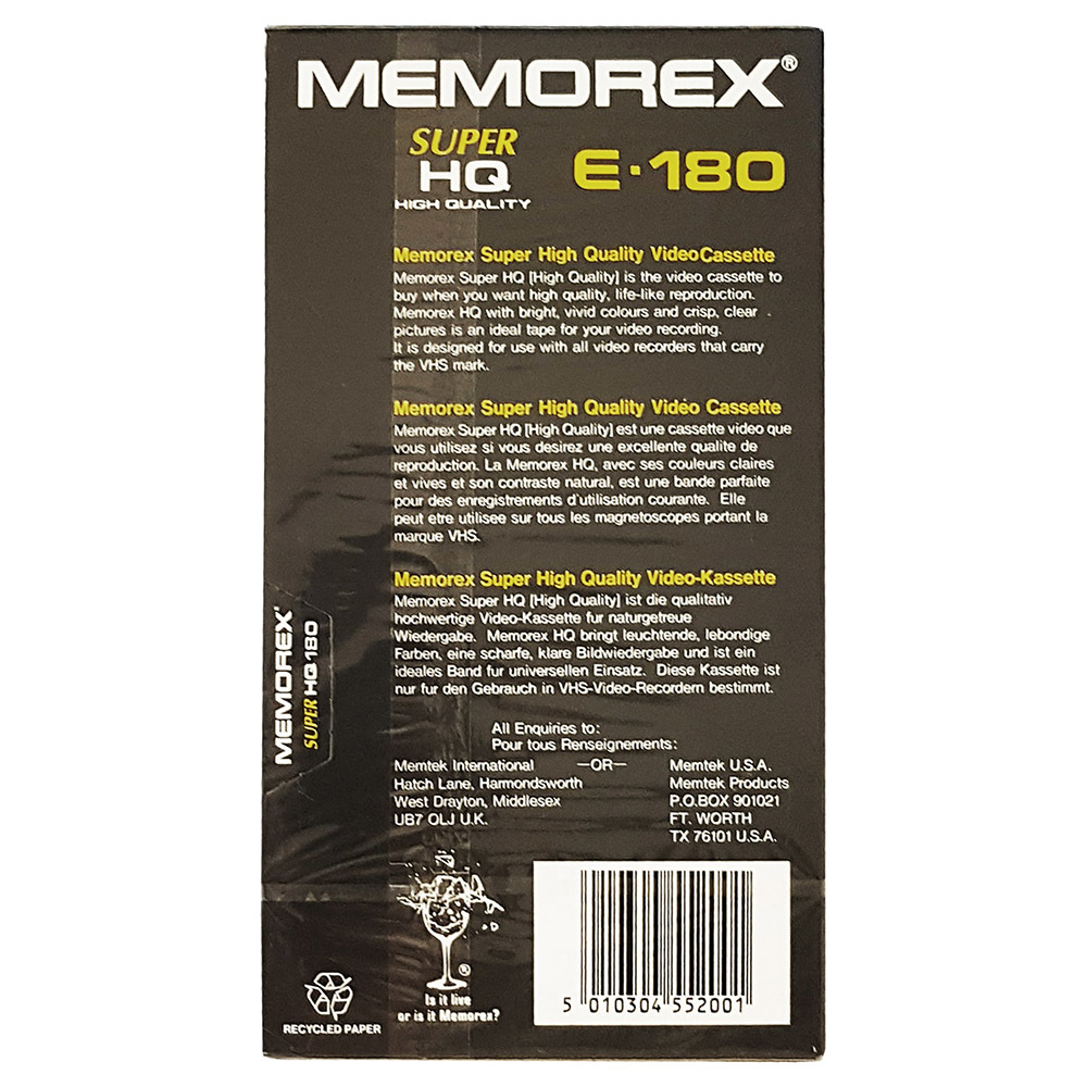 Memorex Super High Quality E180 VHS Cassette Tape New Style Retro 