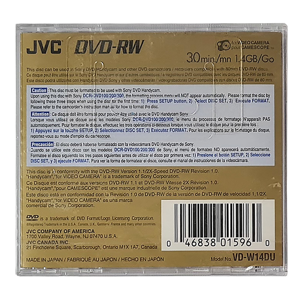 JVC Blank 8cm DVD-RW, 30 mins (1.4GB) - Media